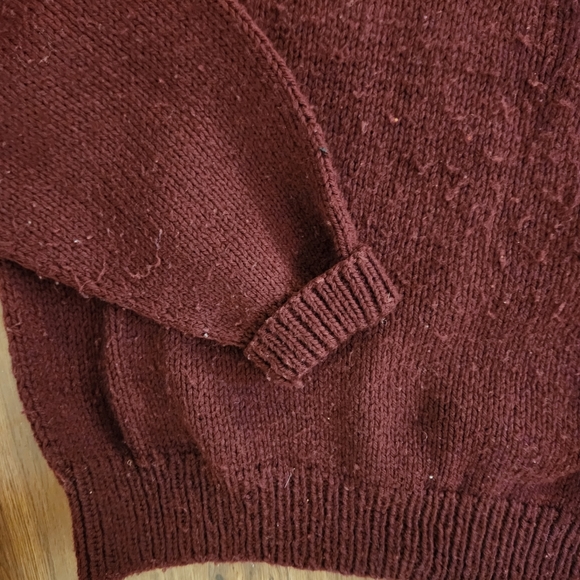 Hand Knit Unisex Pullover Sweater,  Cranberry with White Fair Isle Design - Picture 4 of 7